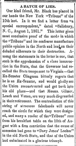 “A Batch of Lies,” Raleigh (NC) Register, August 24, 1861