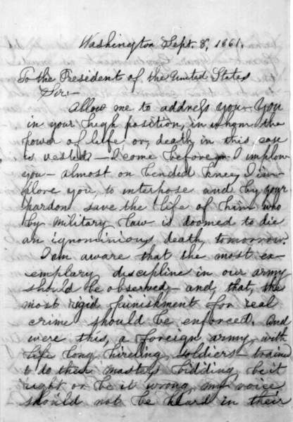 Anne C. King to Abraham Lincoln, September 8, 1861 (Page 1)
