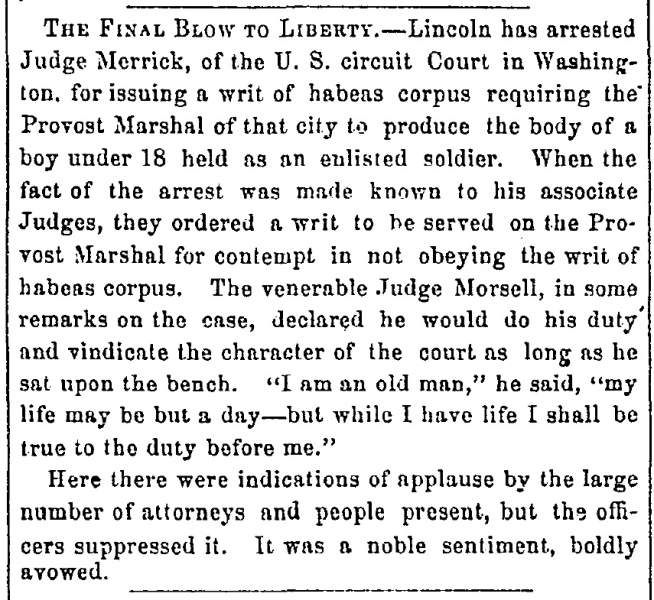 “The Final Blow to Liberty,” Fayetteville (NC) Observer, October 31, 1861