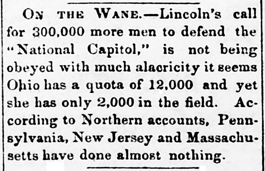 “On the Wane,” Shreveport (LA) News, August 15, 1862