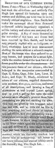 “Behavior of Our Citizens Under Rebel Fire,” Carlisle (PA) Herald, July 10, 1863