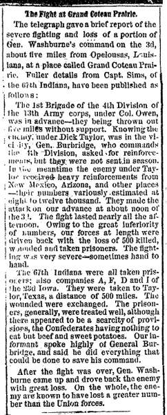 “The Fight at Grand Coteau Prairie,” Cleveland (OH) Herald, November 24, 1863