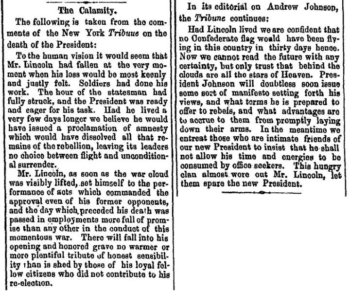“The Calamity,” Milwaukee (WI) Sentinel, April 19, 1865