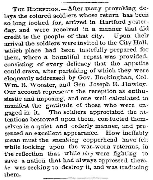 “The Reception,” New Haven (CT) Palladium, November 25, 1865