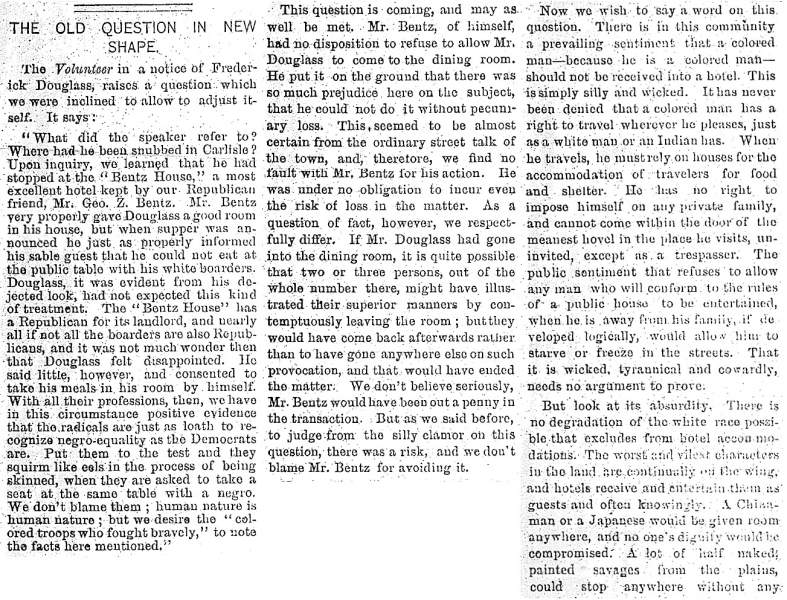 “The Old Question in New Shape,” Carlisle (PA) Herald, March 14, 1872 (Page 1)