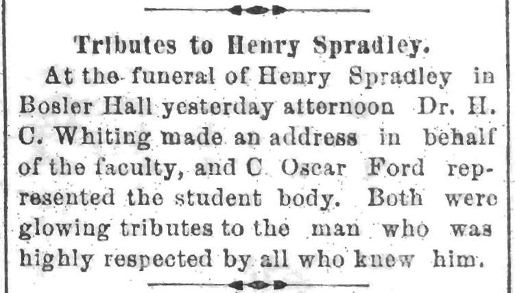 “Tributes to Henry Spradley,” Carlisle (PA) Herald, April 13, 1897