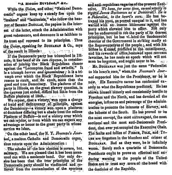 "A House Divided," Milwaukee (WI) Sentinel, November 17, 1858