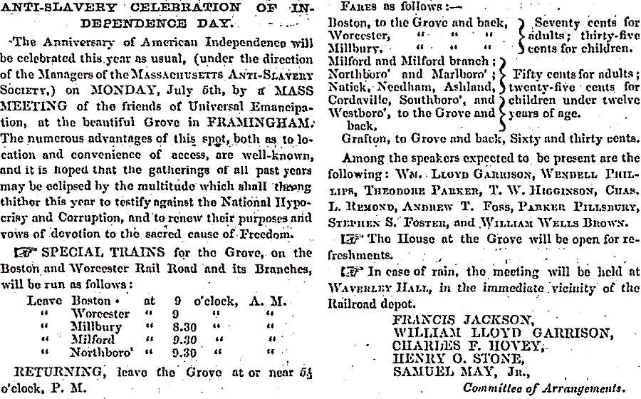 "Anti-Slavery Celebration of Independence Day," Boston (MA) Liberator, June 25, 1858
