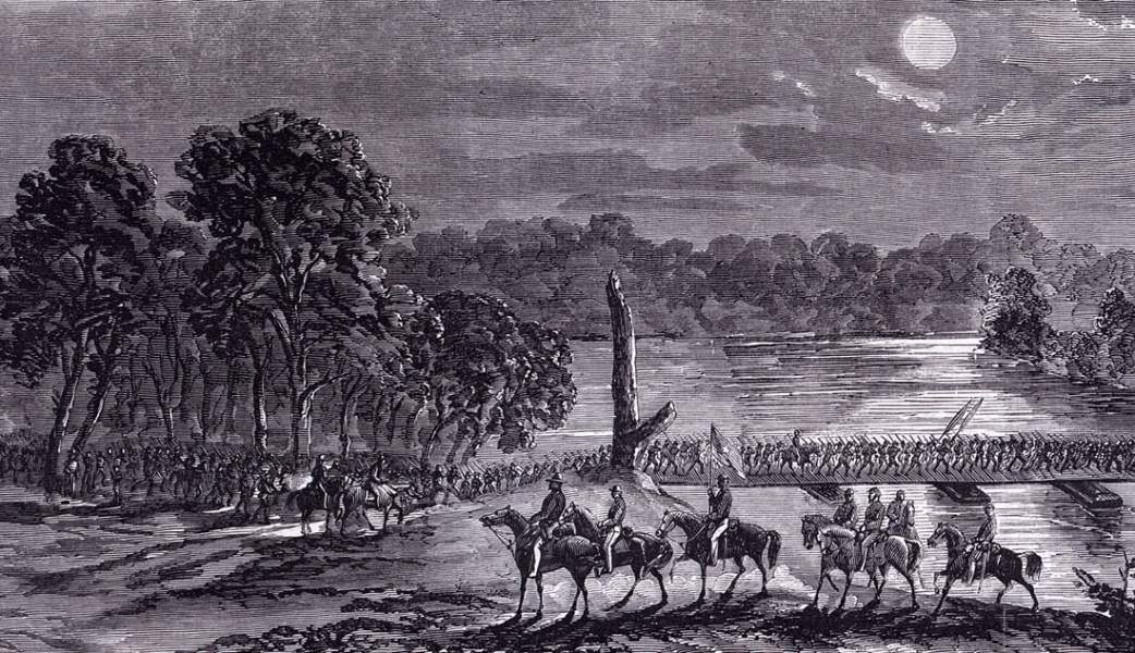 Twelfth Corps of the Army of Potomac crossing the Rappahannock, summer 1863, artist's impression, detail