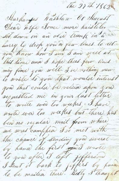 William Elisha Stoker to Elizabeth E. Stoker, August 27, 1862 (Page 1)