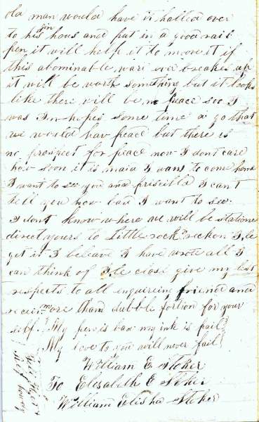 William Elisha Stoker to Elizabeth E. Stoker, October 3, 1862 (Page 4)