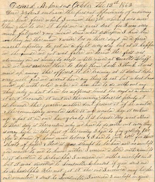 William Elisha Stoker to Elizabeth E. Stoker, October 12, 1862 (Page 1)