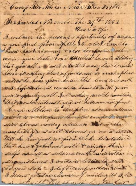 William Elisha Stoker to Elizabeth E. Stoker, November 29, 1862 (Page 1)