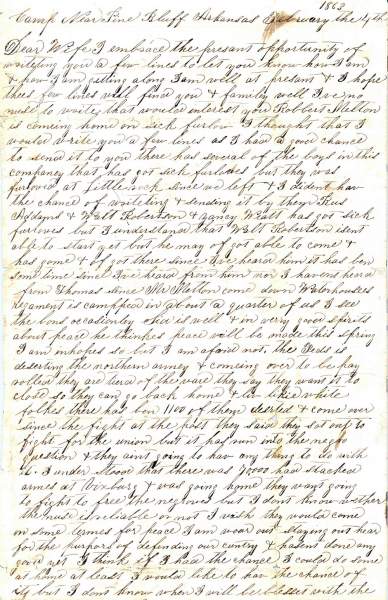 William Elisha Stoker to Elizabeth E. Stoker, February 4, 1863 (Page 1)