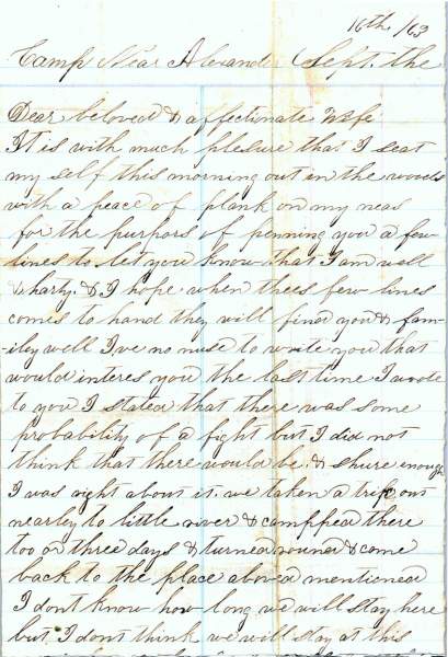 William Elisha Stoker to Elizabeth E. Stoker, September 16, 1863 (Page 1)