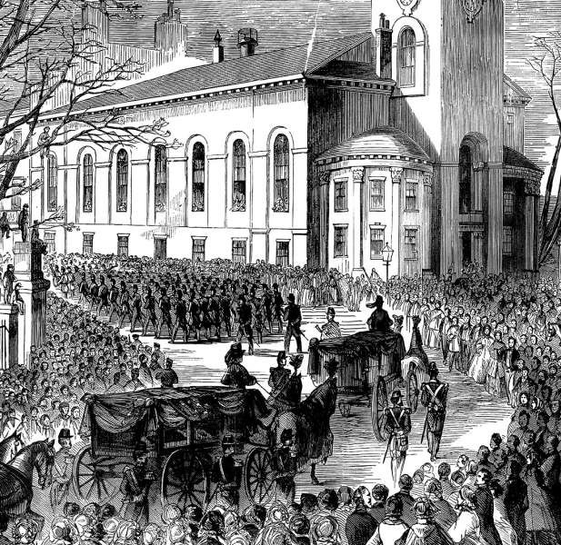 Bodies of fallen Sixth Massachusetts infantrymen killed in Baltimore returned to Boston, May 1, 1861, detail