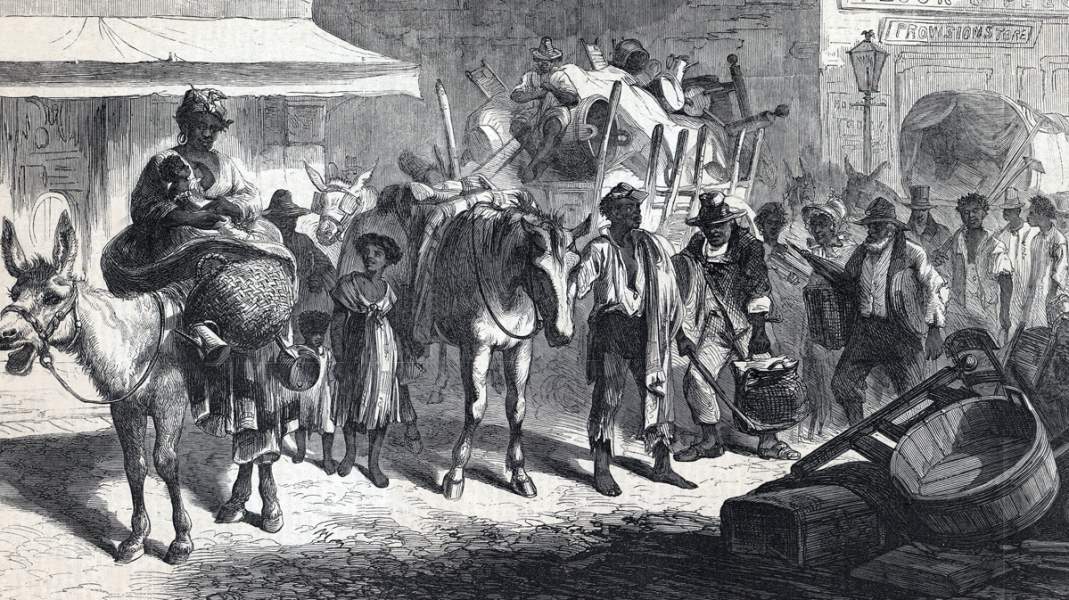 Arrival of freed African-American slave families in Baltimore, Maryland, September 1865, artist's impression, detail