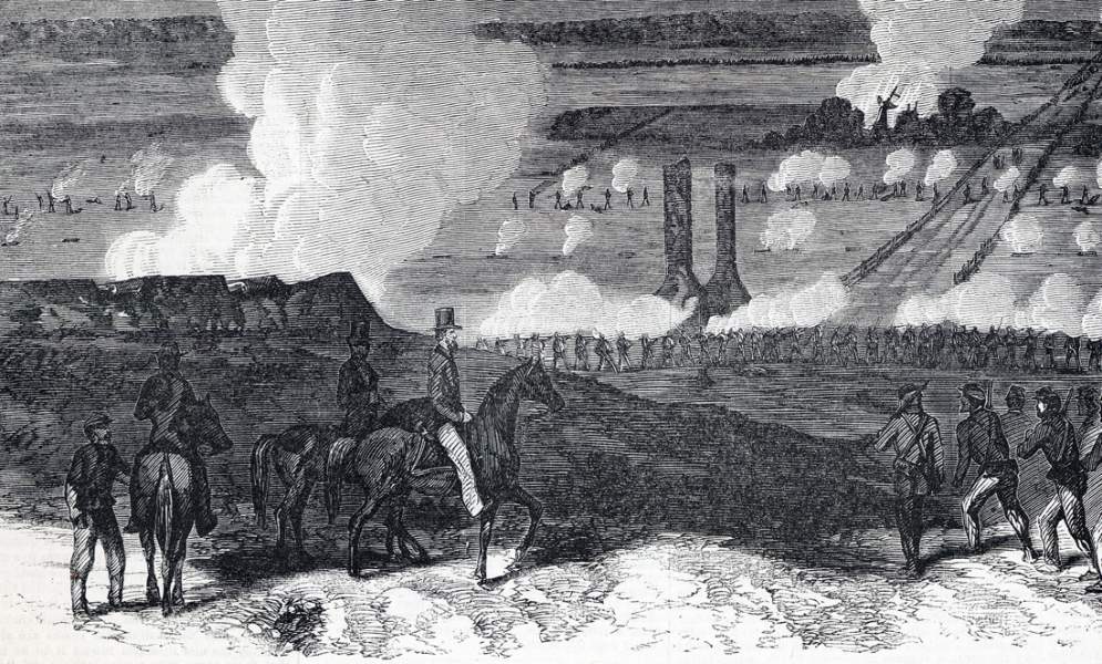 Night attack on Fort Stevens near Washington, with Abraham Lincoln present, July 11,1864, artist's impression, detail