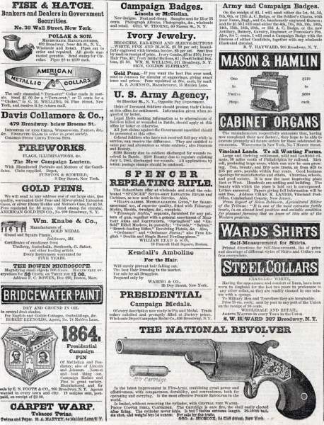 Newspaper Advertisements, October 1, 1864, Harper's Weekly