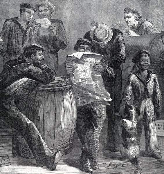 "Tween Decks After Action - News From Home," Harper's Weekly, December 28, 1864, detail