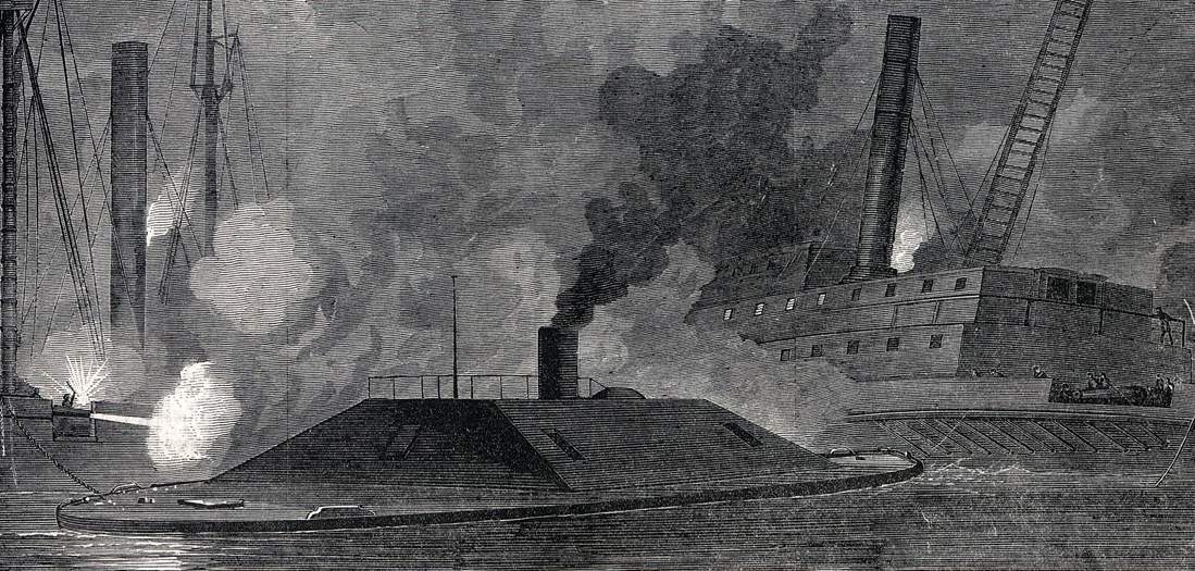 The C.S.S. Albemarle in action against the U.S.S. Southfield, April 19, 1864, artist's impression, detail