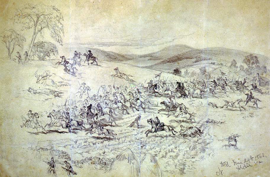 Battle of Aldie, June 17, 1863, war artist Edwin Forbes' impression