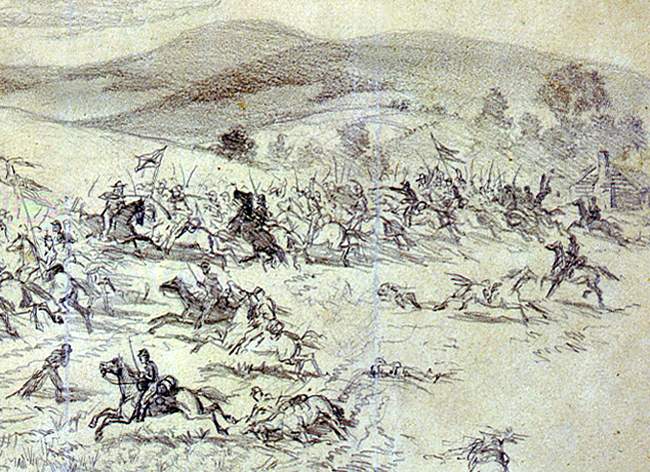 Battle of Aldie, June 17, 1863, war artist Edwin Forbes' impression, detail