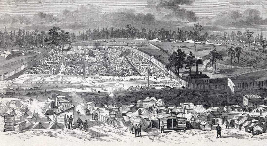 Andersonville Prison Camp, Georgia, 1864-1865, artist's impression, detail