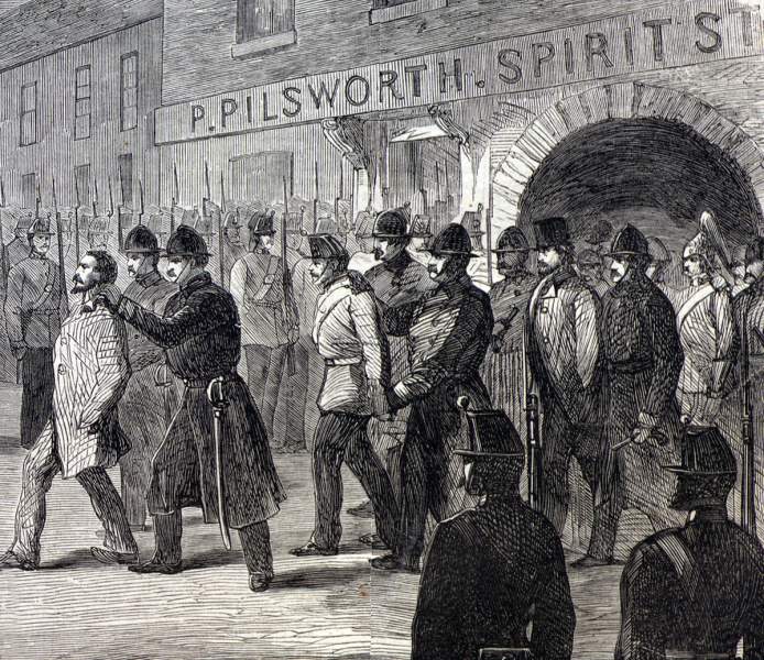 Arrest of the Fenian Brotherhood Council, Dublin, Ireland, March 1866, artist's impression, detail