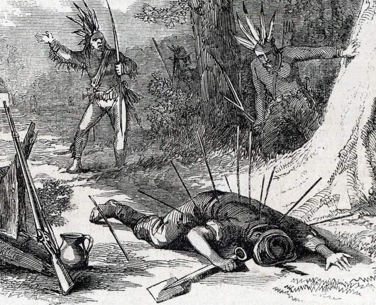 Native American attack on Western settler, Nebraska, August 1864, artist's impression, detail