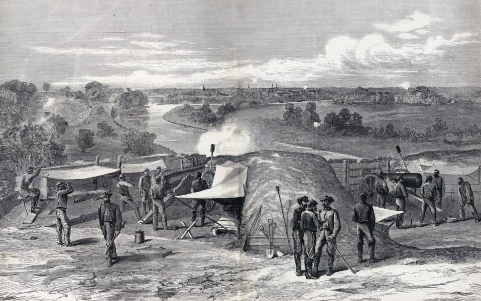 Union artillery emplacement, siege of Petersburg, Virginia, August 1864, artist's impression, zoomable image