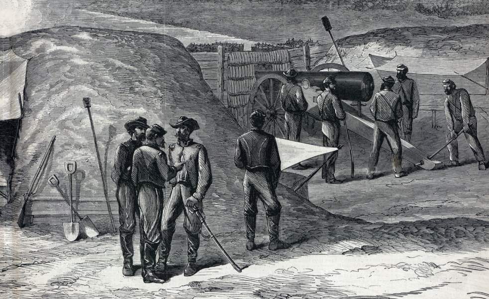 Union artillery emplacement, siege of Petersburg, Virginia, August 1864, artist's impression, zoomable image, detail