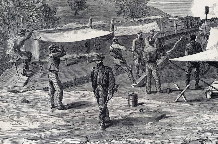 Union artillery emplacement, siege of Petersburg, Virginia, August 1864, artist's impression, zoomable image, further detail