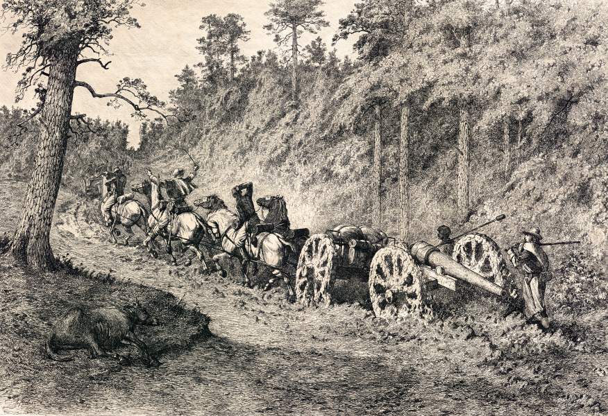 "Through the Wilderness," Edwin Forbes, copper plate etching, 1876, zoomable image