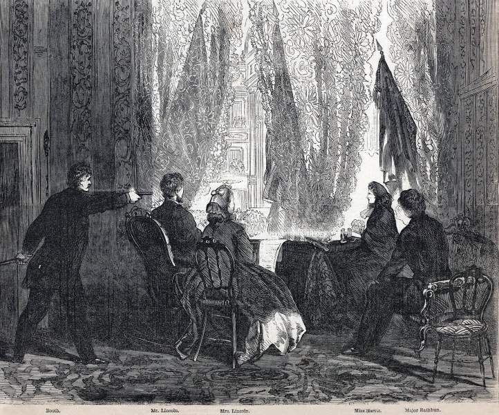 Assassination of President Lincoln, Ford's Theater, Washington, DC, April 14, 1865, artist's impression, zoomable image