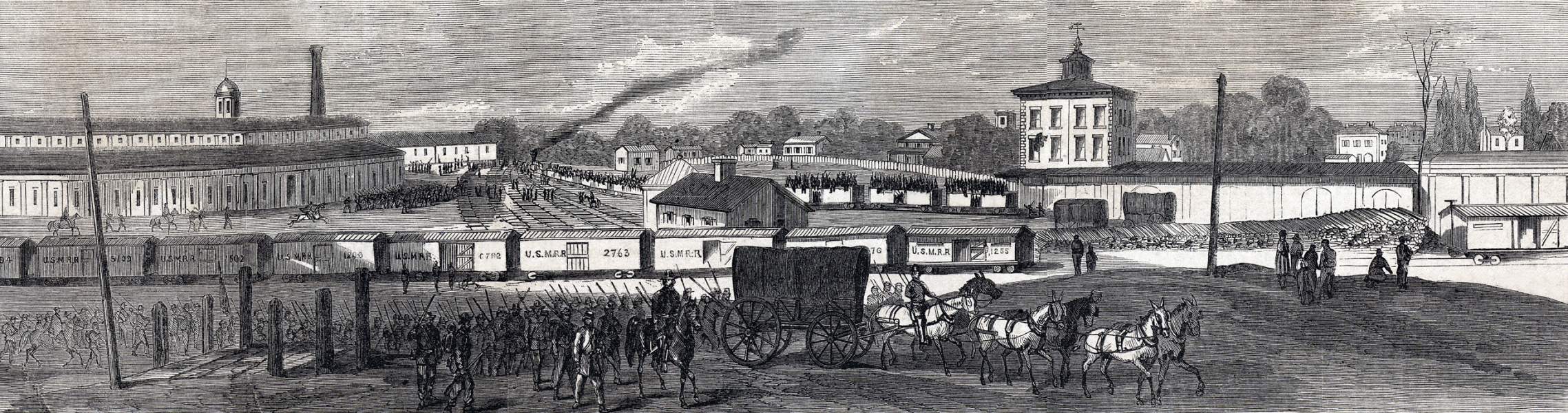 Railroad Depot, Atlanta, Georgia, November 12, 1864, artist's impression, zoomable image