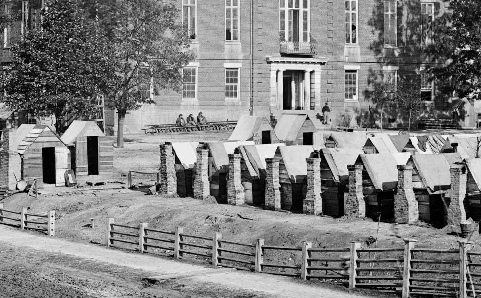 Union troops camped on the grounds of City Hall, Atlanta, Georgia, November 1864, detail