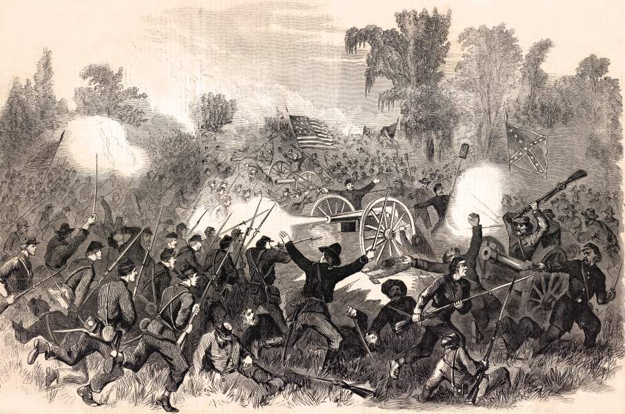 Fighting at the Battle of Champion Hill (Baker's Creek), May 16, 1863, artist's impression, zoomable image