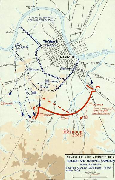 Battle of Nashville, Mid-day on December 15, 1864, campaign map, zoomable image