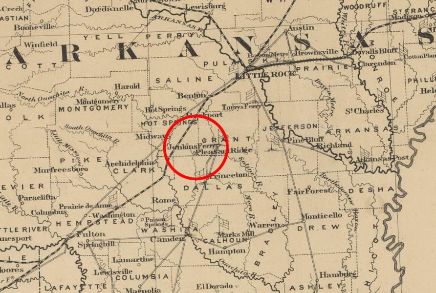 Battle of Jenkins' Ferry, April 30, 1864, Walker’s Texas Division Campaign Map, detail