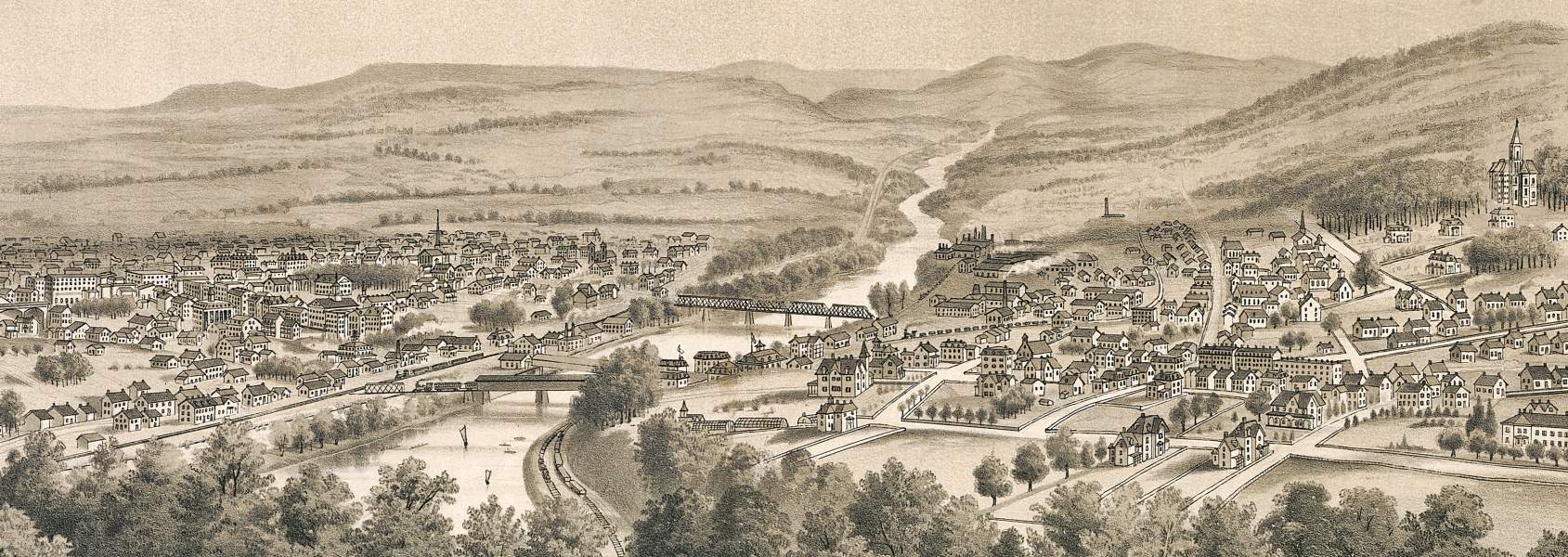 Bethlehem, Pennsylvania, 1877, bird's-eye view, detail, zoomable image