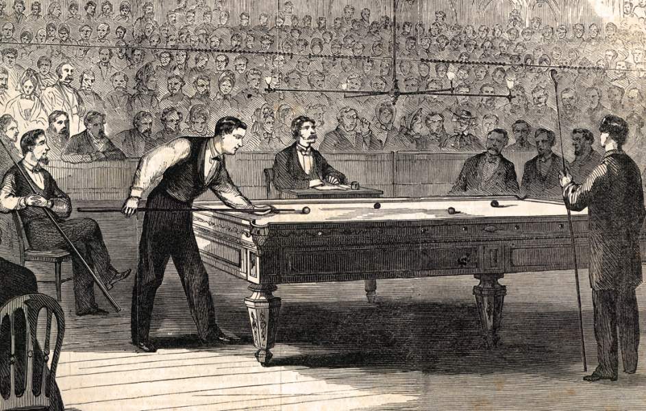 The National Billiards Championship, Irving Hall, New York City, June 1-11, 1863, artist's impression, detail