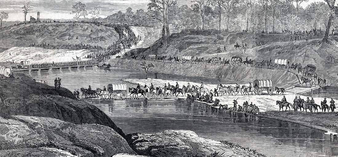 General N. P. Bank's troops fording the Cane River, Louisiana, March 31, 1864, artist's impression, detail