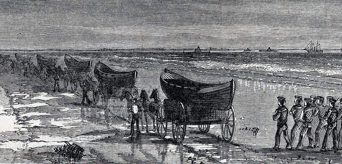 Preparing Union small boat attack on Battery Gregg and Cumming's Point, September 5, 1863, artist's impression, detail