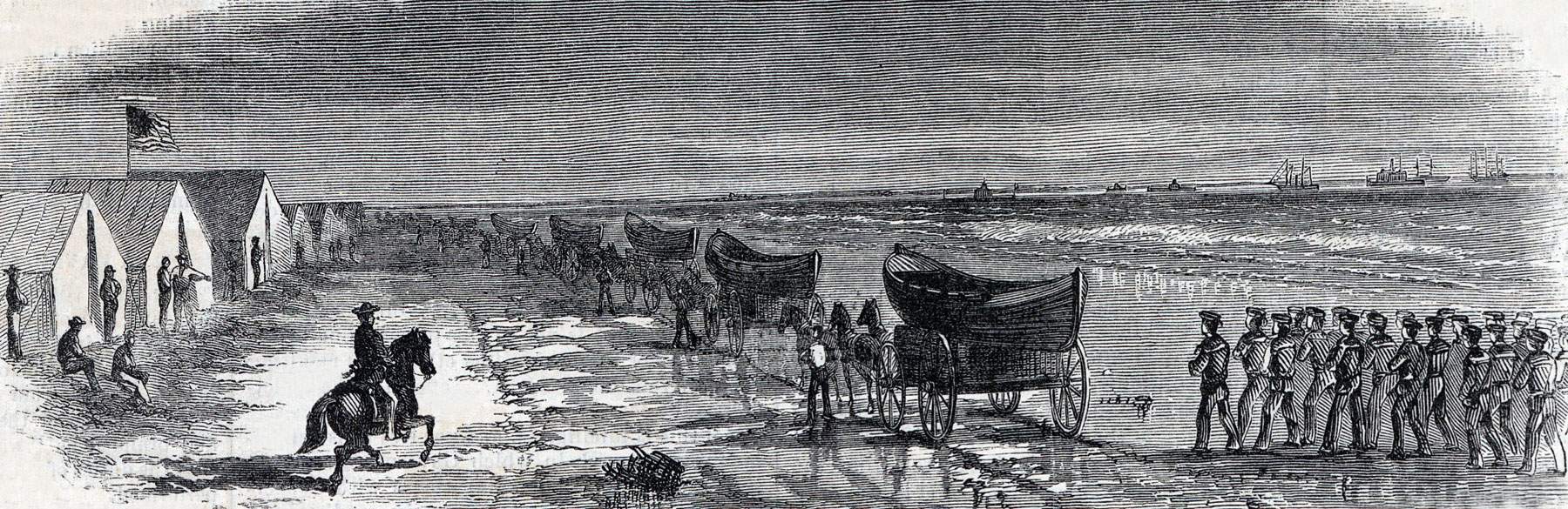 Preparing Union small boat attack on Battery Gregg and Cumming's Point, September 5, 1863, artist's impression, zoomable image