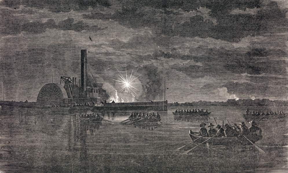 Confederate boat attack and capture of the U.S.S. Underwriter, New Bern, North Carolina, February 2, 1864, artist's impression