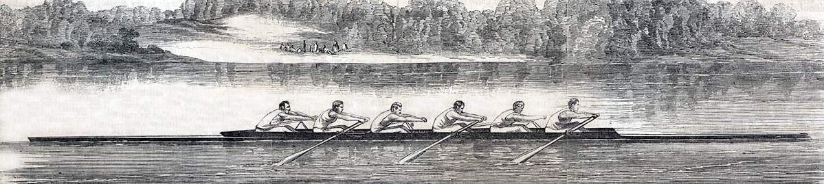Yale Crew in action, Lake Quinsigamond, Worcester, Massachusetts, July 28, 1865, artist's impression