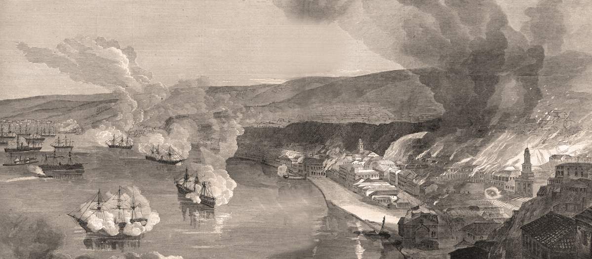 Spanish naval bombardment of Valparaiso, Chile, March 31, 1866, artist's impression, detail