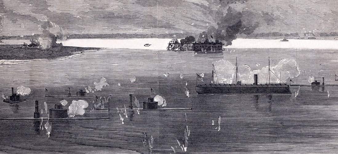Union naval bombardment of the Confederate forts in Charleston Harbor, August 17, 1863, artist's impression, detail