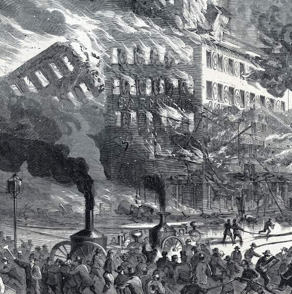 Burning of P.T. Barnum's American Museum, New York City, July 13, 1865, artist's impression, detail